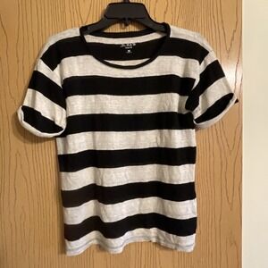 J. Crew Black and White Striped Crew Neck Sweater